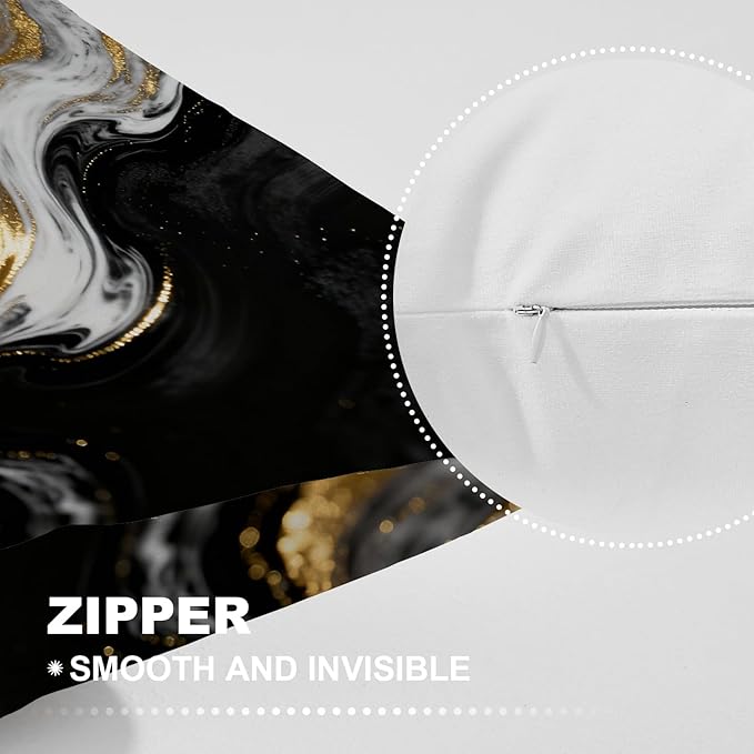 Shrahala Black and White Pillowcases, Abstract Hand Black and White with Gold Close Lumbar Pillow Cover Decorative Blended Double-Sided No Inserts for Bedroom Sofa Living Room Set of 2 (26 X 20 in)