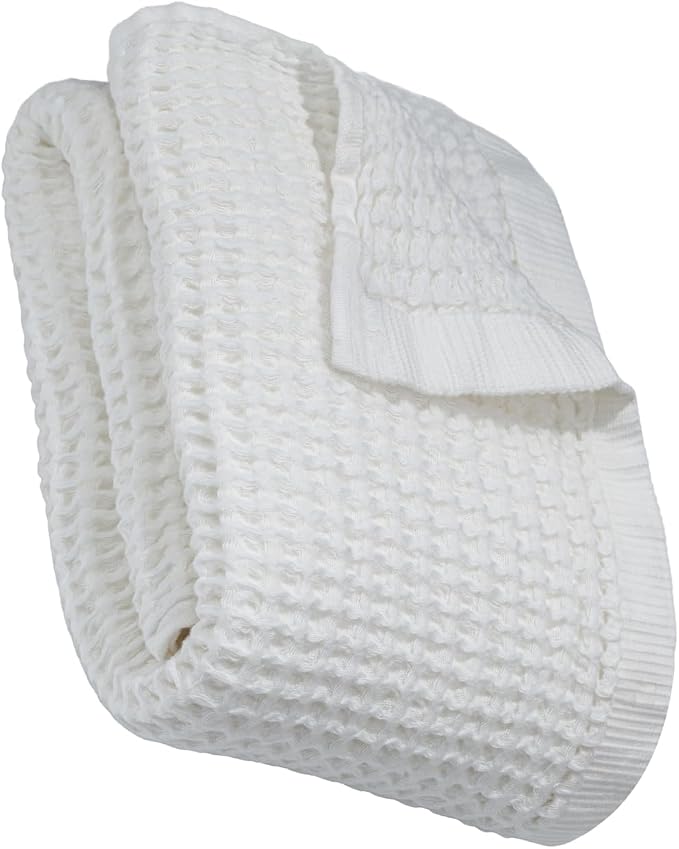 DEMMEX Organic Cotton Waffle Weave Turkish Bath Towel - Ultra Soft Lightweight Quick Dry, Oeko-Tex Certified, 100% Turkish Cotton (Crisp White, Large (60x30))