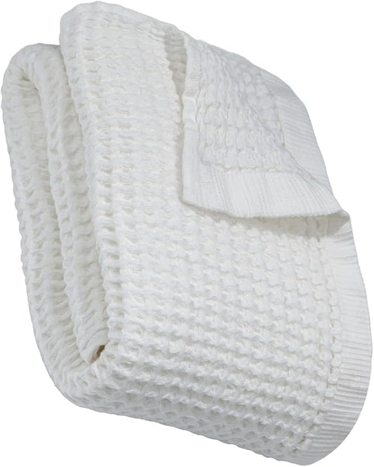 DEMMEX Organic Cotton Waffle Weave Turkish Bath Towel - Ultra Soft Lightweight Quick Dry, Oeko-Tex Certified, 100% Turkish Cotton (Crisp White, Large (60x30))