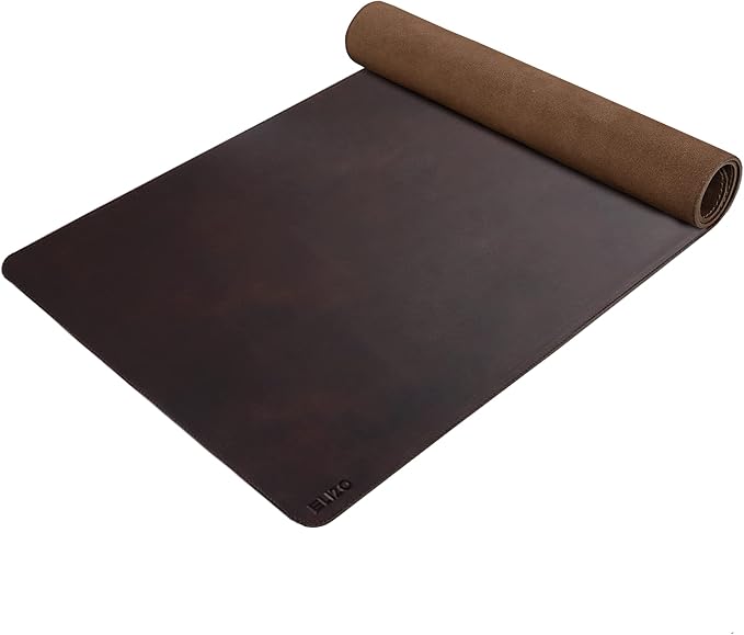 ELIZO Leather Desk Pad Real Leather Desk Mat Thick (3mm) Double Layer (32x16) Cover Blotter Desk Protector Large Computer Mat for Keyboard Mouse Pad Table Laptop Mat Office Accessories - Chestnut