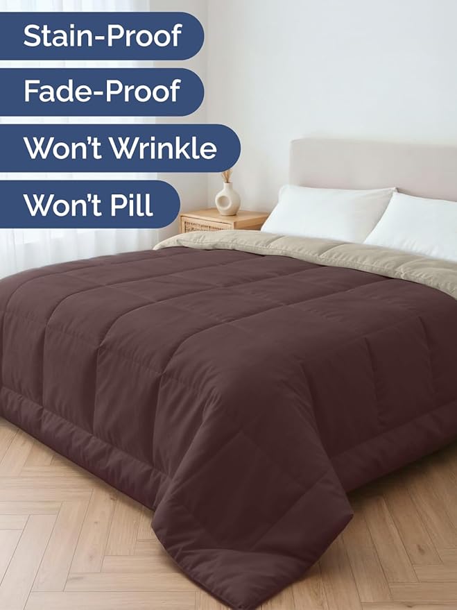 King Size, Brown/Beige Alternative Down Comforter - Warm, Lightweight & Breathable Hotel Quality Bedding for Men, Women, Kids & Teens - All Season Oversized Cooling Microfiber Duvet Insert Comforter