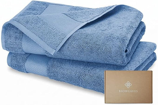 BIOWEAVES 100% Organic Cotton Bath Sheet Set of 2 | Soft Oversized Bath Towels | 700 GSM Premium Bath Towel Sheet Set GOTS Certified - Cerulean Blue