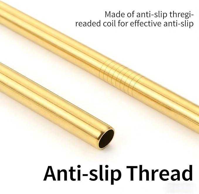 304 Stainless Steel Blue Reusable Straw Set (10 Inch), Titanium Plated Metal Straws with Wheat Case & Cleaning Brush, 2 Straight & 1 Bent Straws for Iced Coffee, Smoothies & Bubble Tea