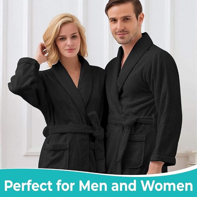 KAHAF COLLECTION Cotton Terry Robes for Women and Men, Terry Shawl Collar Bathrobe, ONE SIZE - UNISEX Men & Women Spa Robe