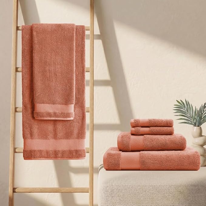 BIOWEAVES 100% Organic Cotton 700 GSM Luxury Bath Towels for Bathroom 30" x 58" GOTS Certified - Burnt Orange, Pack of 2