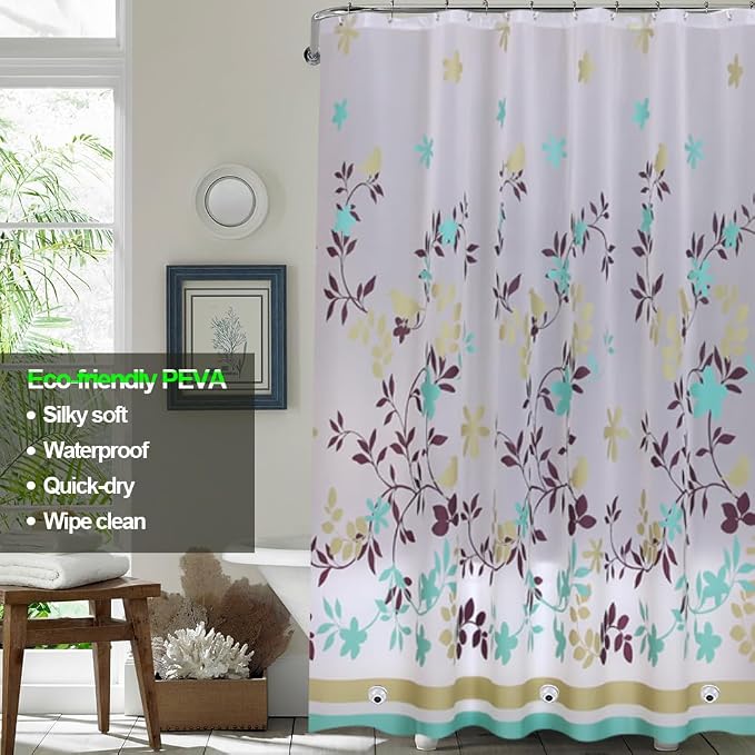Plastic Shower Liner - Premium PEVA 4G Shower Curtain Liner with Rustproof Grommets and 3 Weighted Magnets, Waterproof Shower Curtains for Bathroom (Coffee Tree)