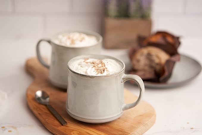 KooK Glazed Coffee Mugs, Ceramic, Microwave & Dishwasher Safe, 13 oz, Java/Slate Circled, Set of 2