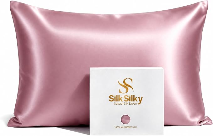 SilkSilky Luxury 30 Momme 100% Pure Organic Mulberry Silk Pillowcase for Hair & Skin, Grade 6A+ Silk Pillow Cases with Hidden Zipper, Cooling Silk for Deep Sleep (Standard 20''x26'', PaleMauve)