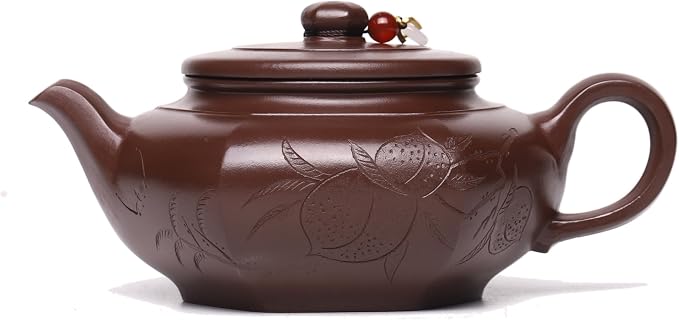 Zisha Teapot, Chinese Yixing Clay Handmade Tea Pot 9.6 Oz, Infuse Brew Kung Fu Loose Leaf Tea Maker (Fuyuan,Purple Clay)