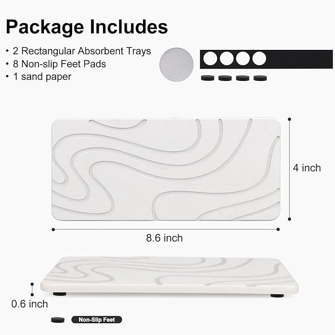 2 Pcs Water Absorbing Stone Tray for Sink Diatomaceous Earth Dish Drying Mat for Kitchen Counter Soap Dish White Diatomite Bathroom Sink Vanity Trays Absorbent Coasters Bathroom Decor and Accessories