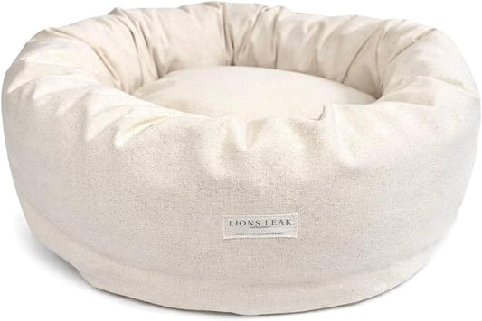 Round Dog Bed – Natural Canvas, Removable Washable Cover, Raw Cotton or Latex Fill, Hypoallergenic Non-Toxic, Made in USA (Natural, Small, Soft Comfort – Organic Latex)