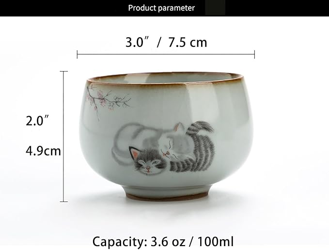 Master Teacup set of 2 cute cat tenmokus teacup Kungfu Tea Cup chinese tea set Ceramic Handmade Ceremonial Matcha Tea Mug