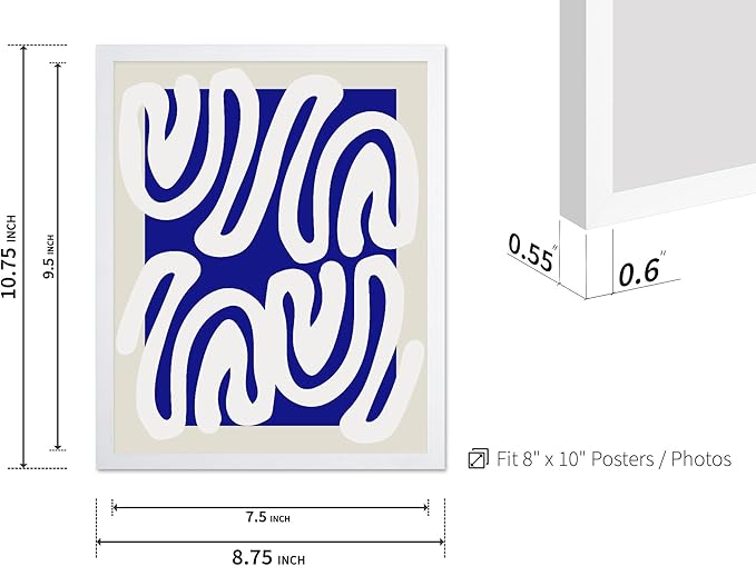 Monem Art Organic Shape Pattern Print - Modern Minimalist Abstract Poster - Wall Decor for Living Room, Bedroom or Office - 8x10 White Framed Wall Art by Rs Lab Studio