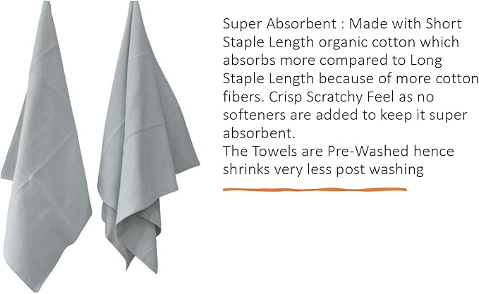 Waffle Bath Towel Pack of 2, 30.5x58 INCHES, 100% Natural Organic Cotton, GOTS Certified (Blue Mist) Super ABSORBANT & Quick Dry, NO SOFTENERS, Environment Friendly