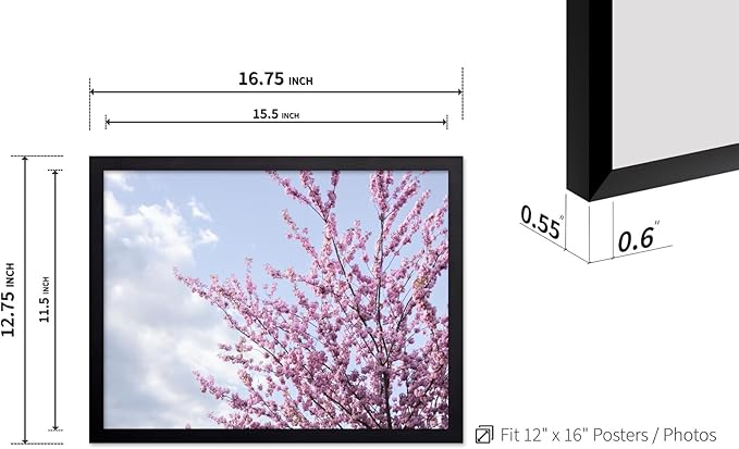 Monem Art Cherry Blossom Spring Sky Photography Print - Floral Nature Art Poster - Wall Decor for Living Room, Bedroom or Office - 12x16 Black Framed Wall Art by Mareike Bohmer