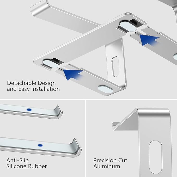 BESIGN LS03 Aluminum Laptop Stand, Ergonomic Detachable Computer Stand, Notebook Riser, Laptop Mount Compatible with Air, Pro, Dell, HP, Lenovo More 10-15.6" Laptops, Silver