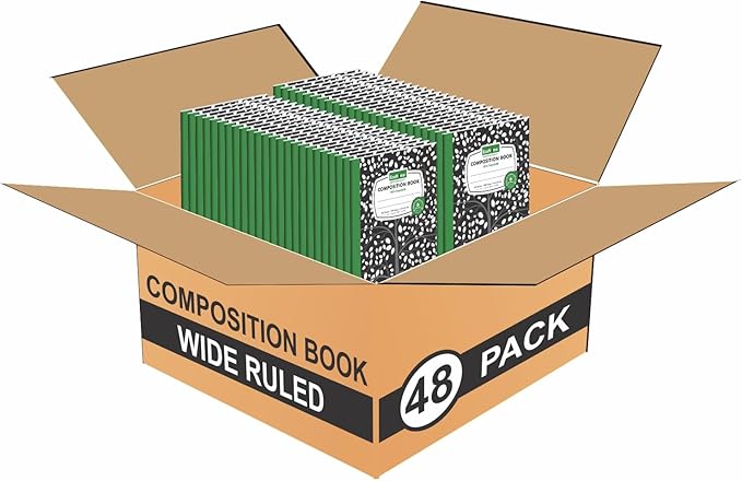 Composition Notebooks Pack of 48 Wide Ruled 200 Pages (100 Sheets) 9.75"x7.5" Black Marble Carbon Neutral Recyclable Paper Eco-Friendly School & Office Supplies For Students and Professionals