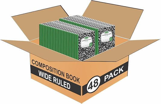 Composition Notebooks Pack of 48 Wide Ruled 200 Pages (100 Sheets) 9.75"x7.5" Black Marble Carbon Neutral Recyclable Paper Eco-Friendly School & Office Supplies For Students and Professionals