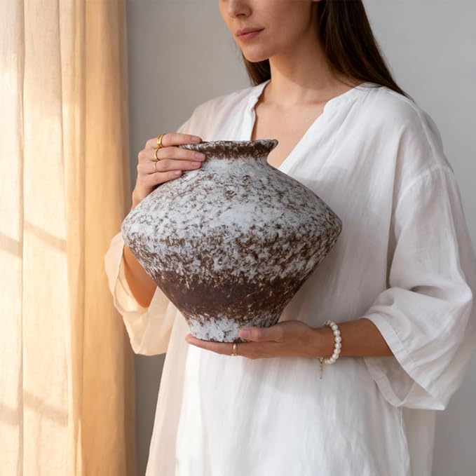 Wabi Sabi Vase, 11.5" Wabi Sabi Decor Rustic Vase, Speckled Brown Ceramic Vase for Centerpiece, Vintage Farmhouse Decor for Home Decorative, Table, Living Room, Bedroom, Bathroom, Kitchen