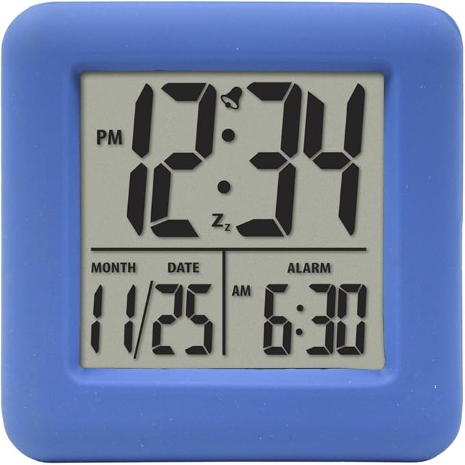 Equity 70913 Digital Blue Silicone Cube Alarm Clock with On-Demand Backlight