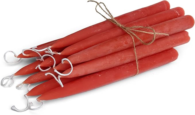 100% Pure Beeswax Taper Candles - All-Natural Handmade Decorative & Dipped Smokeless Unscented Candles for Christmas, Advent, and Hanukkah, Citrus Orange, 8.5 Inches, 12 Candle Set, by BeeTheLight