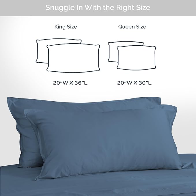 Pillow Cases King Size Set of 2 Pillowcases 100% Viscose from Bamboo Cooling Pillowcases, Soft & Breathable Pillow Case with Envelope Closure, Blue Pillow Cases (Storm)