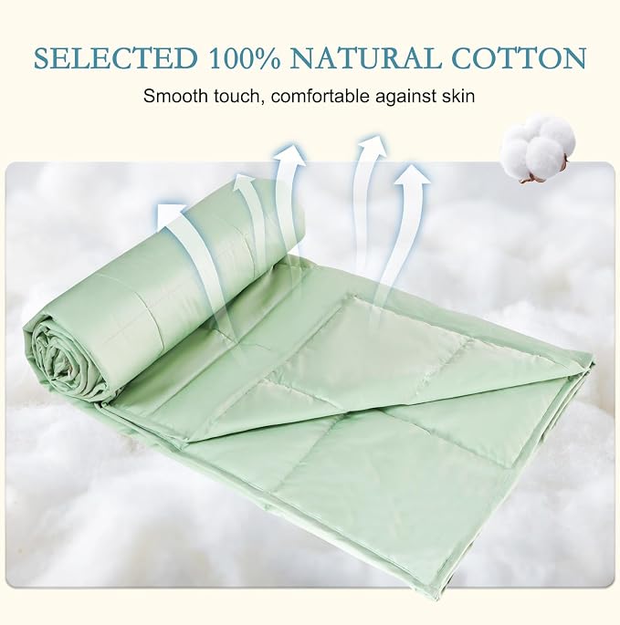 YOUR MOON Lightweight Wool Comforter Twin Size, 100% Australian Lamb Wool Filling Duvet Insert, 100GSM, Breathable & Thin Summer Comforter for Hot Sleepers, Soft Noiseless Cotton Shell(Green)