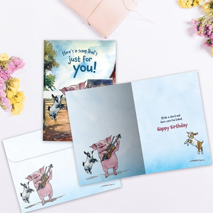 Tree-Free Greetings Barnyard Chords Birthday Card - 1 Recycled 5x7 Card & Matching Envelope, Thick Cardstock, Made in USA - Silly Musical Animals