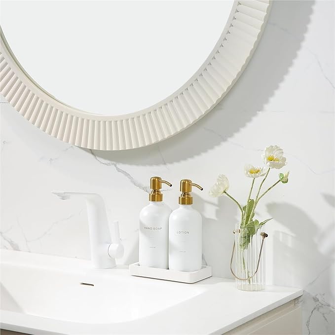 Liquid Dispenser Soap Dispenser Set Glass with Stainless Steel Pump Countertop Soap Bottle(Gold Pump+White Bottle)