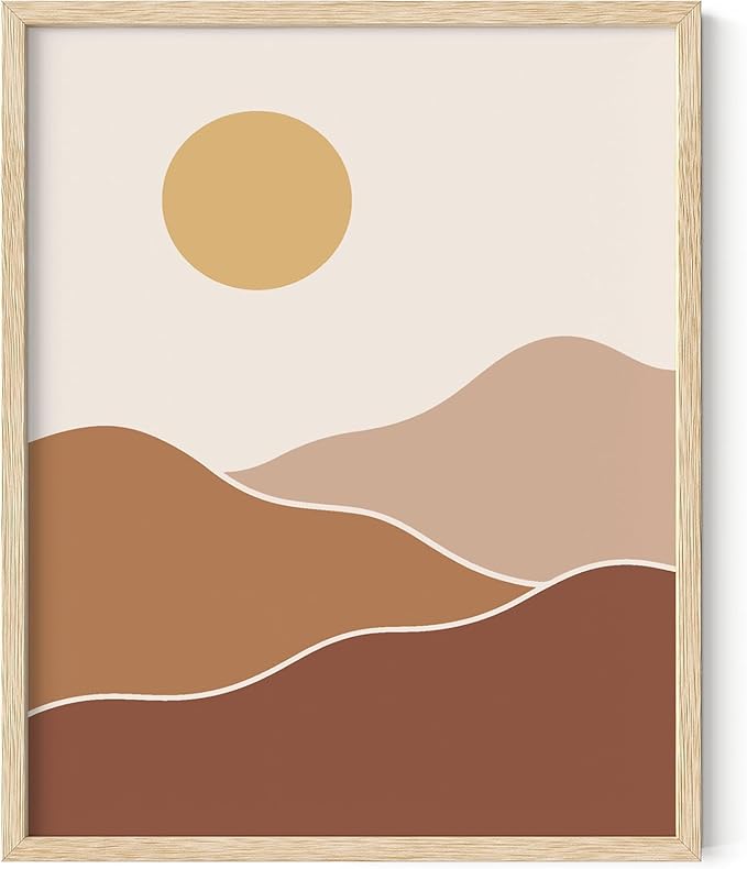 Organic Abstract Shapes Wall Art Minimalist Botanical Silhouette Earth Tones Terracotta Mid Century Modern 8x10 Inch Oak Wood Beige Framed Scandi Boho Print for Home Office