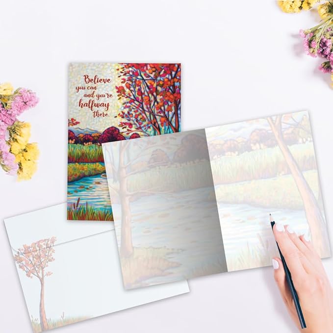 Tree-Free Greetings - Just Because Cards - Artful Designs - 1 Card + Matching Envelope - Made in USA - 100% Recycled Paper - 5"x7" - Halfway There (GO61545)