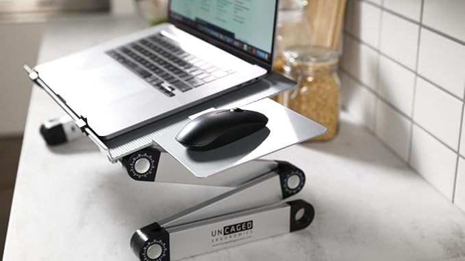 Uncaged Ergonomics WorkEZ Adjustable Laptop Stand for Desk, Laptop Stand Adjustable Height, Foldable Aluminum Cooling Computer Holder & Riser for Desk Bed, White, XL