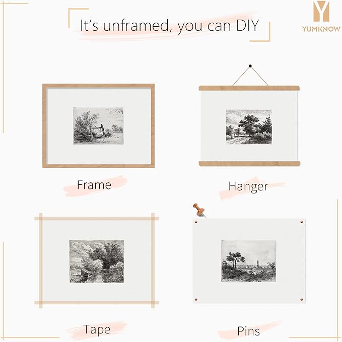Tree Drawing Neutral Wall Picture Poster Print | Boho French Country Aesthetic Botanical Set | Vintage Farmhouse Wall Art | Woodland Minimalist Black White Room Decor | Kitchen Bathroom Bedroom Décor