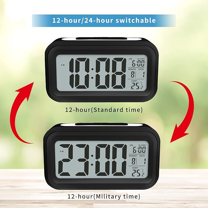 Digital Alarm Clock with Indoor Temperature, Battery Operated,Snooze Model,12/24H Display for Bedrooms Heavy Sleepers Kids Travel Bathroom Desk Smart Clock