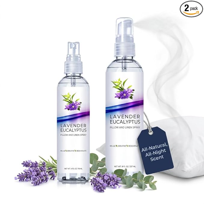 Lavender Eucalyptus Pillow Spray for Sleep, Aromatherapy Linen Spray for Bedding, Room Fabric Mist, Natural Essential Oil Bedroom Relaxation Freshener (Lavender Eucalyptus, 4oz/8oz)