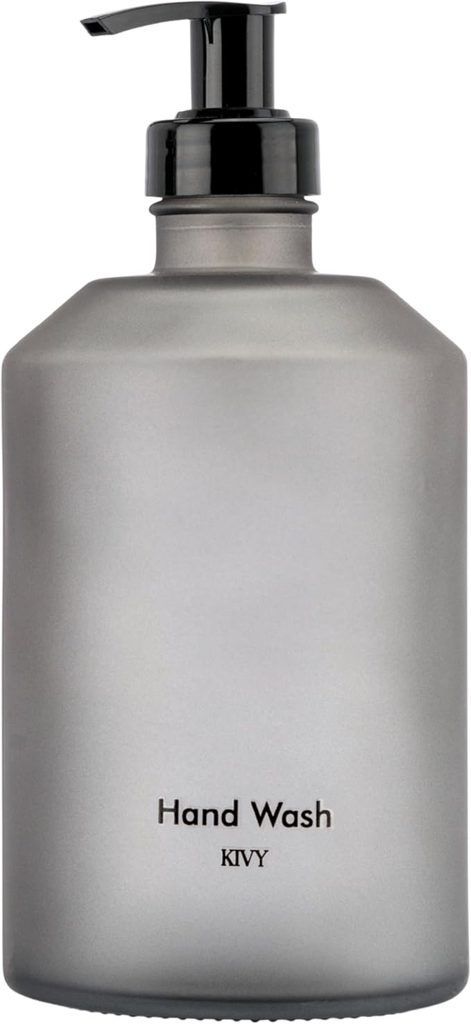 KIVY Glass Soap Dispenser Set [INCL. Waterproof Labels] - Glass Soap Dispenser with Pump - Hand Soap and Dish Soap Set - for Kitchen, Shower & Bathroom - Refillable (Matte Black)