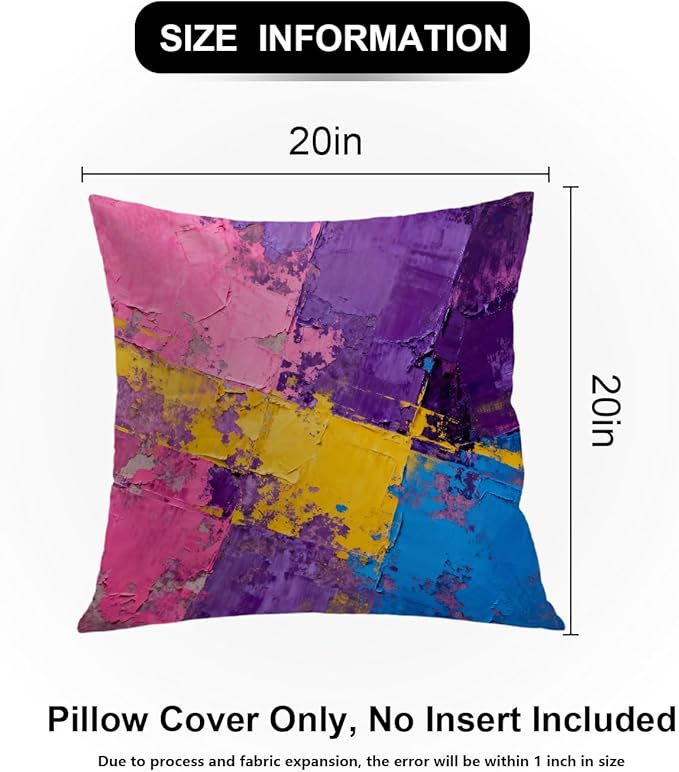Shrahala Pink Art Watercolor Decorative Throw Pillow Cover, Purple Abstract Fuchsia Square Pillowcase Blended Double-Sided No Inserts for Bedroom Living Room Set of 2 (20 X 20 in)