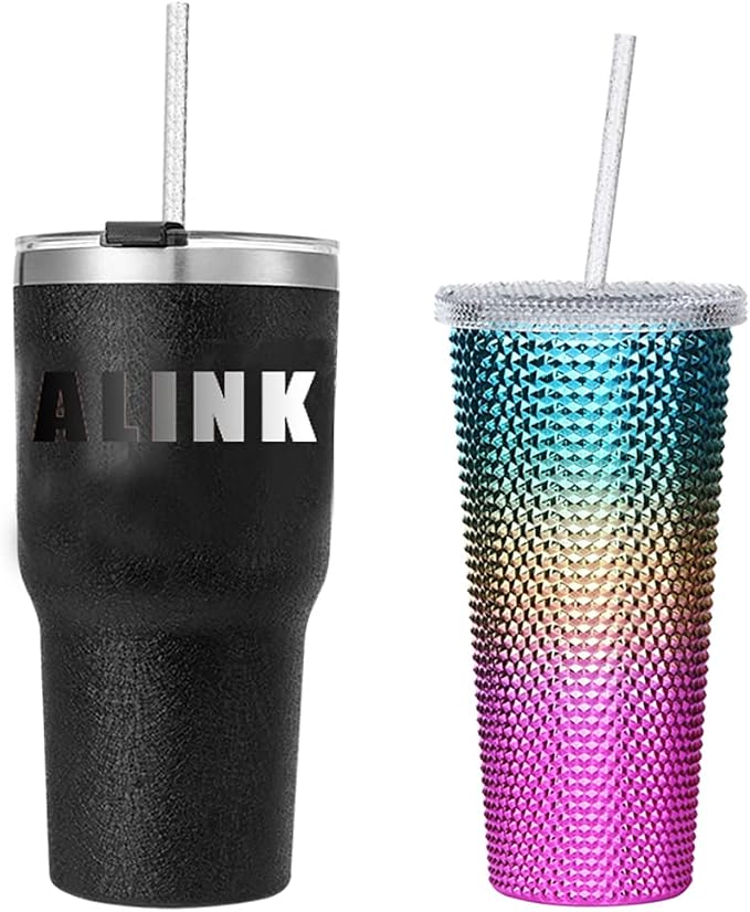 ALINK 12-Pack Reusable Glitter Straws, 13 in Extra Long Hard Plastic Clear Tumbler Straws for Stanley Owala 40 oz Tumbler, 1 Gallon Jug, 64/32 oz Tall Bottles, Starbucks with Brush