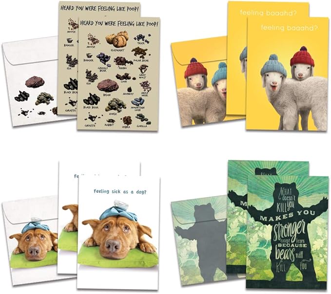Tree-Free Greetings Funny Feel Better Soon Get Well Card Assortment, 5 x 7 Inches, 8 Cards and Envelopes per Set (GA31530)