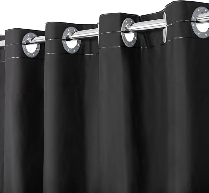 No Hook PEVA Shower Curtain or Liner - 8G Heavy Duty Black Bathroom Shower Curtain No Hooks Required, Waterproof Plastic & PVC Free, Standard Size 71 x 74, Black