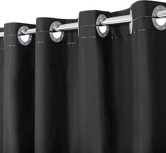 No Hook PEVA Shower Curtain or Liner - 8G Heavy Duty Black Bathroom Shower Curtain No Hooks Required, Waterproof Plastic & PVC Free, Standard Size 71 x 74, Black