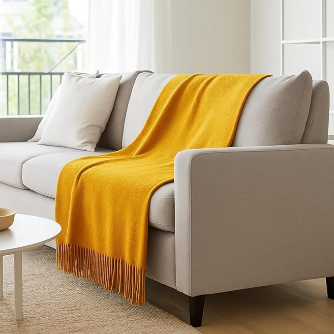 Lincove Pure Cashmere-Merino Wool Blanket - Warm & Soft Throw Blanket - 74"x55" Comfortable and Cozy Throw Blankets for Couch, Sofa, or Chair - Lightweight and Classic Throws - Amber