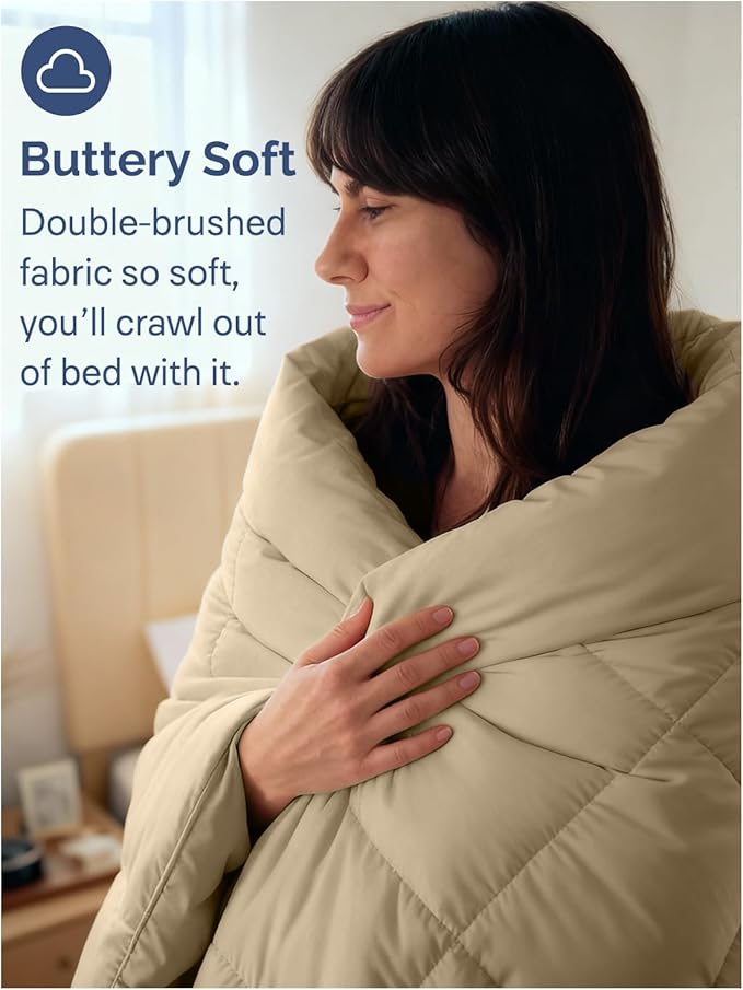 Queen Size, Beige Alternative Down Comforter - Warm, Lightweight & Breathable Hotel Quality Bedding Set for Men, Women, Kids & Teens - All Season Oversized Cooling Microfiber Duvet Insert Comforter