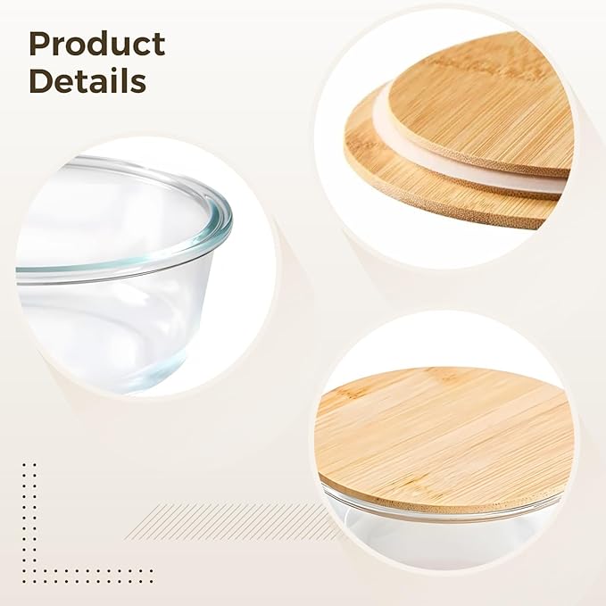Glass Food Storage Bowl with Bamboo Lid, Clear, Microwave & Dishwasher Safe, 420 Ml/14.2 Oz