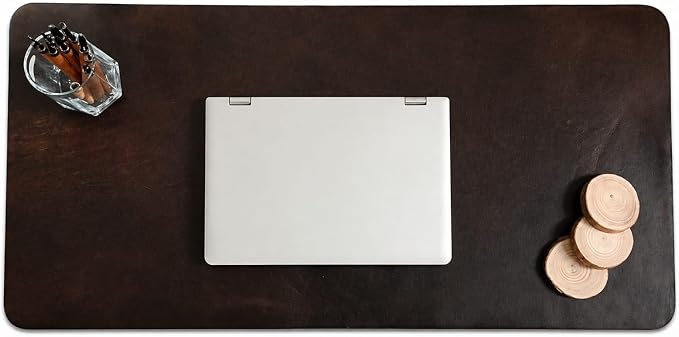 Full Grain Genuine Leather Desk Mat Large Mouse Pad Gaming | Thick Anti-Slip DeskPad & Blotter for Keyboard, Home & Office Table Protector, Walnut Brown, 32L x 16W inch