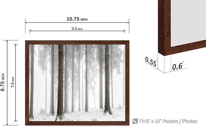 Monem Art Foggy Winter Forest Photography Print - Minimalist Snowy Landscape Poster - Wall Decor for Living Room, Bedroom or Office - 8x10 Brown Framed Wall Art by Mareike Bohmer