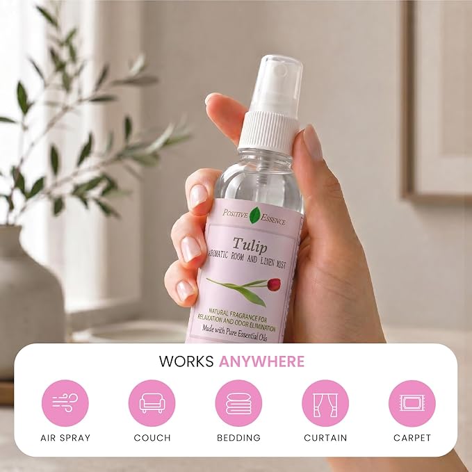 Tulip Linen & Room Spray, Natural Aromatic Bathroom Spray Made with Pure Essential Oils, Home Fragrance for Relaxation and Odor