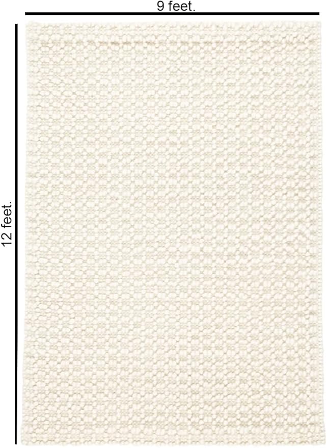 Handwoven Wool Area Rug - Hand Woven Natural Carpet Rugs- Bedroom Living Room Dining Room (Ivory- 9'x12')