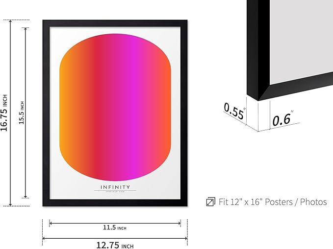 Monem Art Infinity Spectrum Gradient Print - Modern Geometric Abstract Poster - Wall Decor for Living Room, Bedroom or Office - 12x16 Black Framed Wall Art by Rs Lab Studio