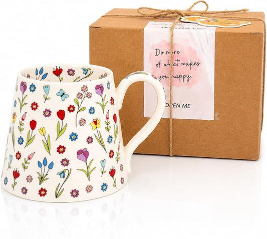 Coffee Mug Espresso Cup Ceramic Flower Porcelain Handmade Cup with Floral Design-White
